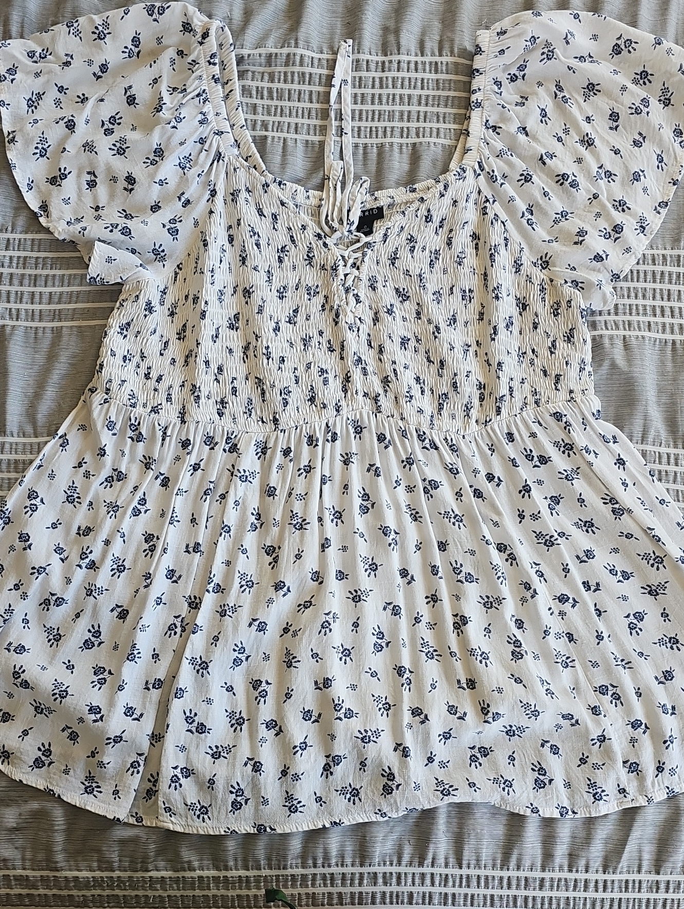 Torrid White Peasant Top With Navy Floral Print